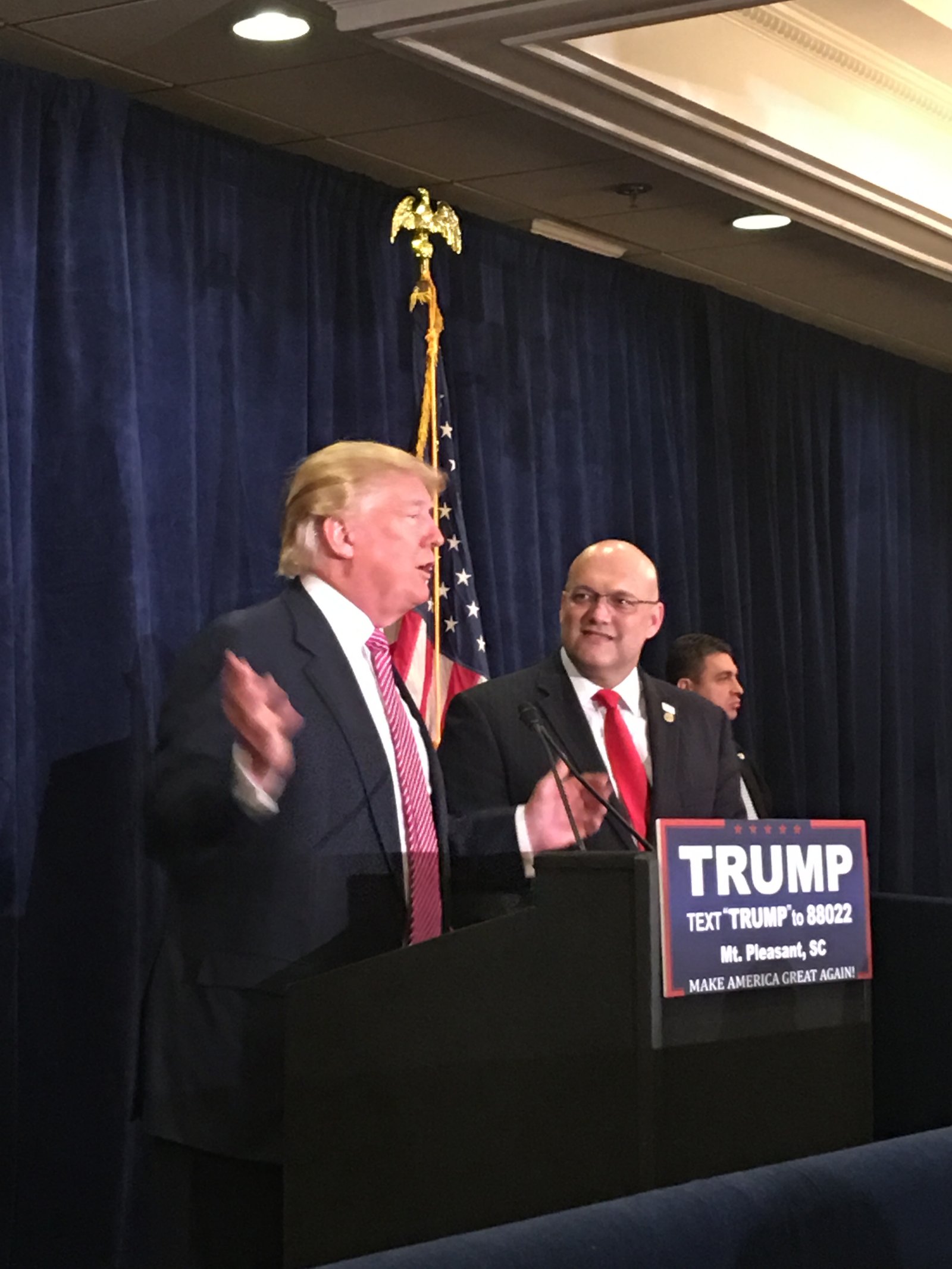 Mark Smith on stage with Donald Trump at the 2016 campaign rally in Mt. Pleasant, South Carolina