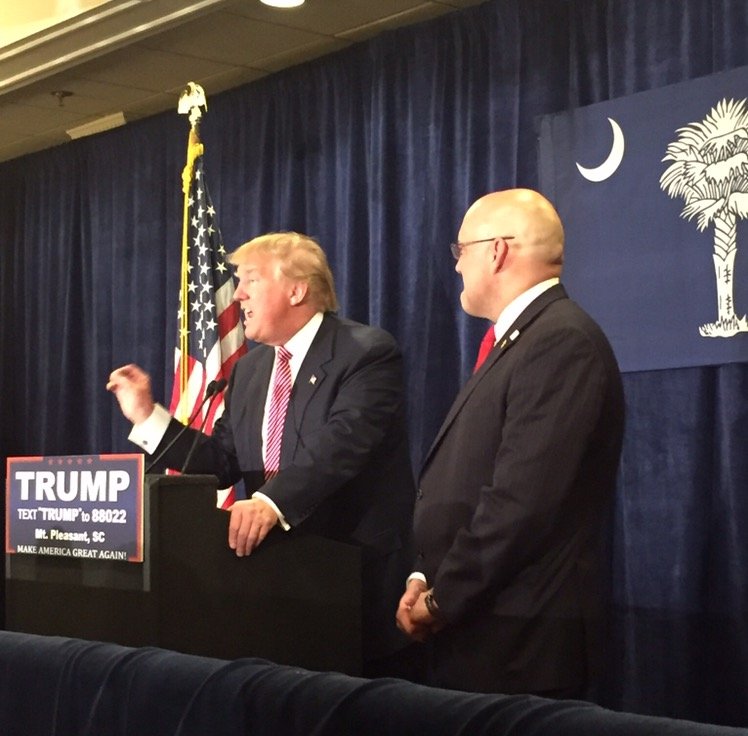 Mark Smith on stage with Donald Trump at the Mt. Pleasant, SC campaign rally in 2016